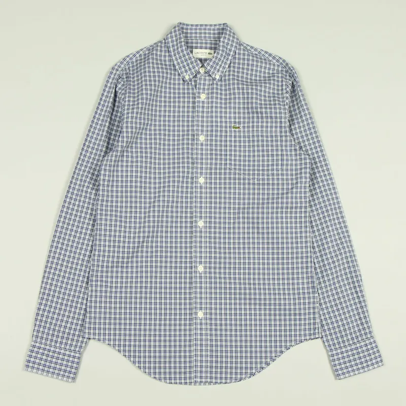 Lacoste LS Check Shirt - Waterfall Blue/Navy Blue